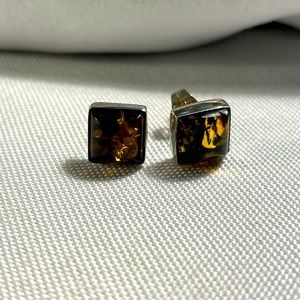 Barra Sterling Silver Earrings with Green Gold Amber - New on card